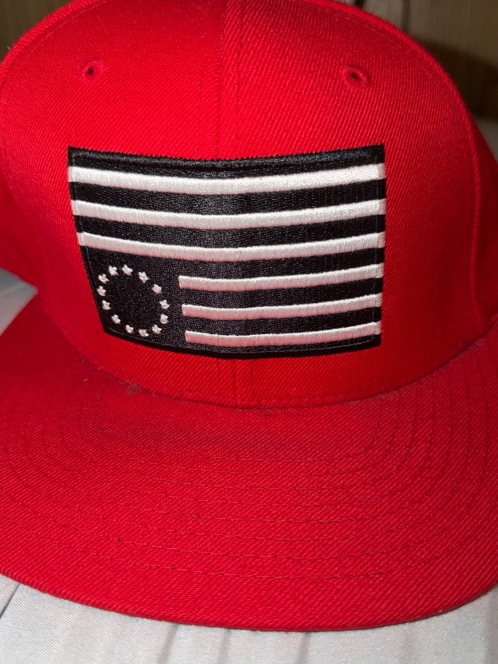 Black Scale Red Snapback Hat with Black & White Flag Patch
